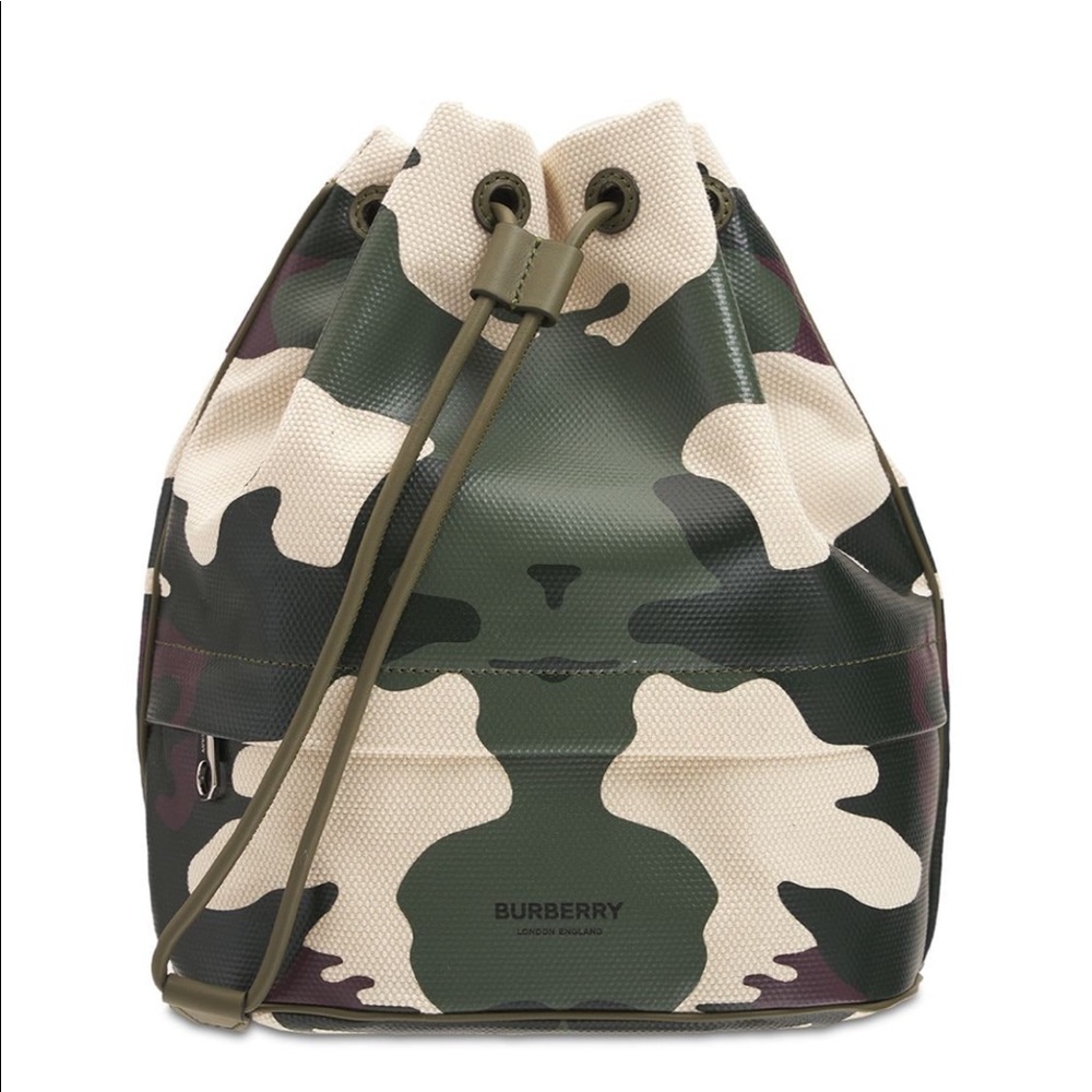 NWT BURBERRY PHOEBE COTTON & LEATHER CAMOUFLAGE POUCH CAMO